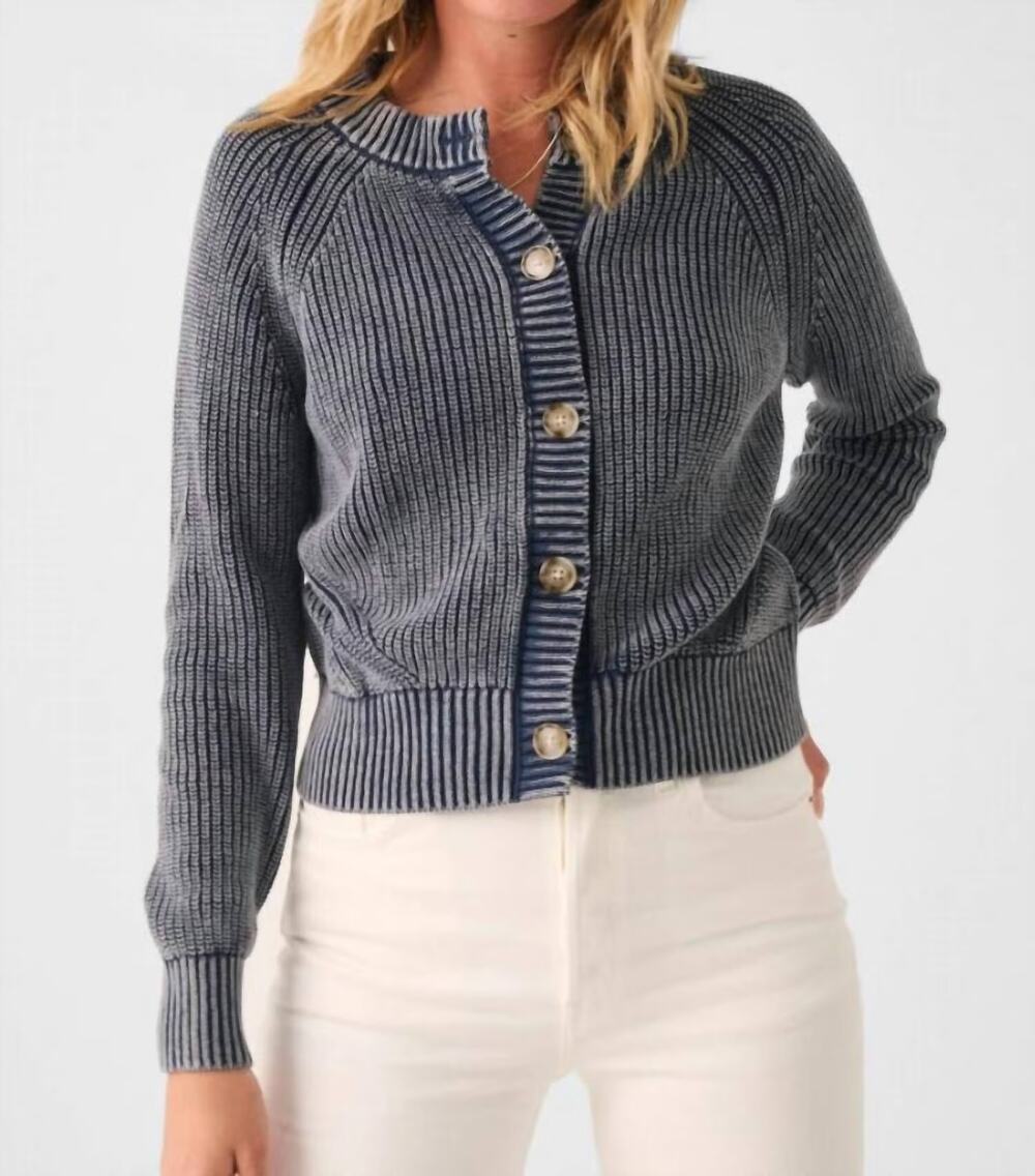 FAHERTY Women's Sunwashed Fisherman Cardigan in Sun-faded Indigo Wash